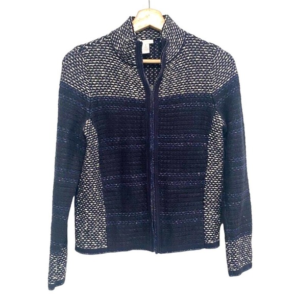 Zenergy By Chico's - Navy & White Knitted Jacket women Chico's size 1 (Medium) - Picture 1 of 4